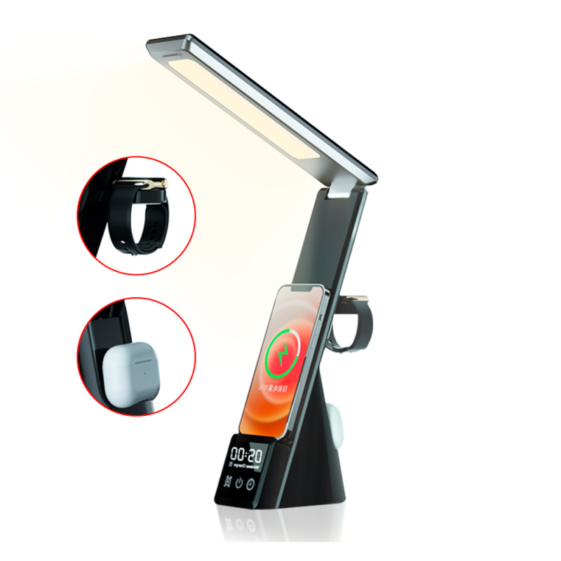 Сувенирная продукция Настольная лампа с беспроводными зарядками, часами и будильником Zeus Заказать