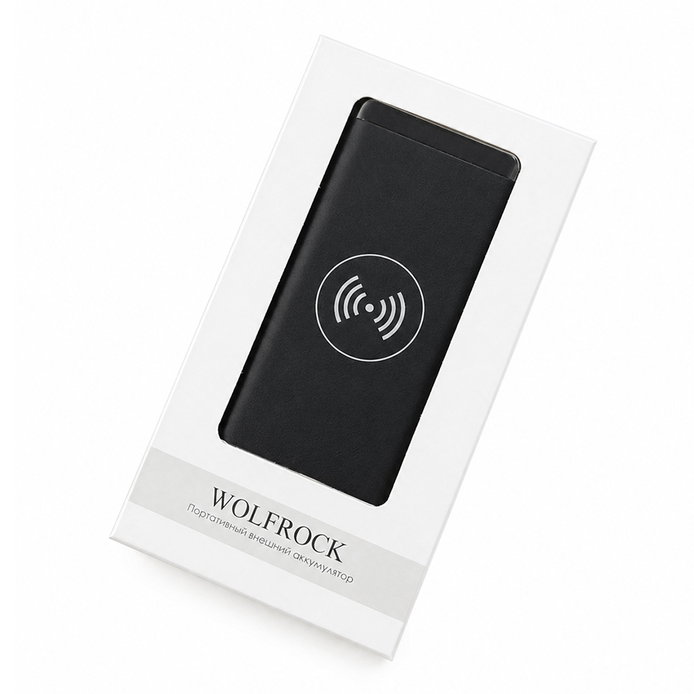 Сувенирная продукция Внешний аккумулятор Wolfrock с беспроводной зарядкой soft-touch покрытием, 10000 mAh Заказать