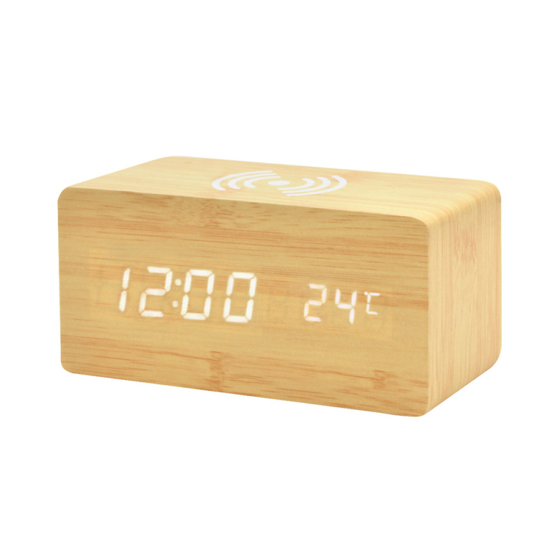 Сувенирная продукция Многофункциональные часы - погодная станция с беспроводной зарядкой, бежевые Заказать