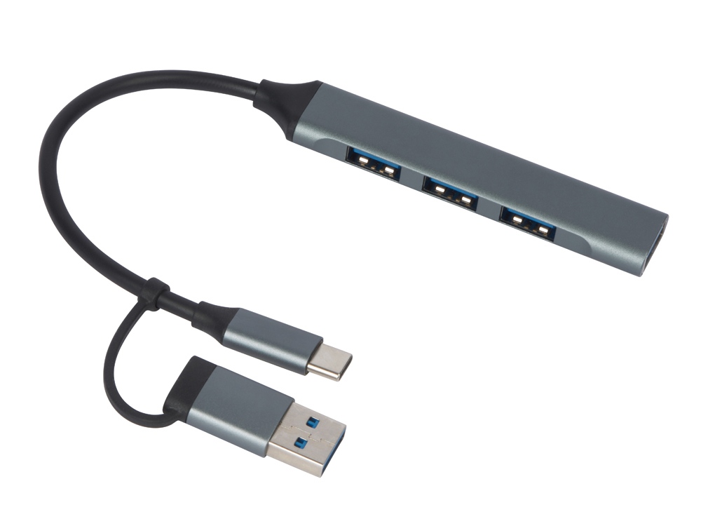 Сувенирная продукция USB-хаб «Link» с коннектором 2-в-1 USB-C и USB-A, 2.0/3.0 Заказать